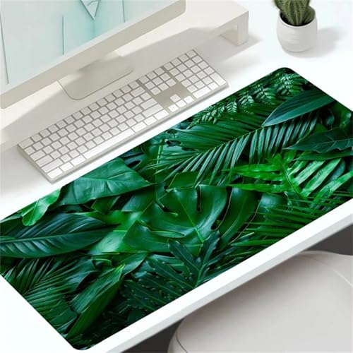 Gaming Mauspad XXL 700x300x2mm Mousepad Groß,Vernähte Kanten Verbessert Präzision und Geschwindigkei für Home Office Blätter Pflanze von Januave