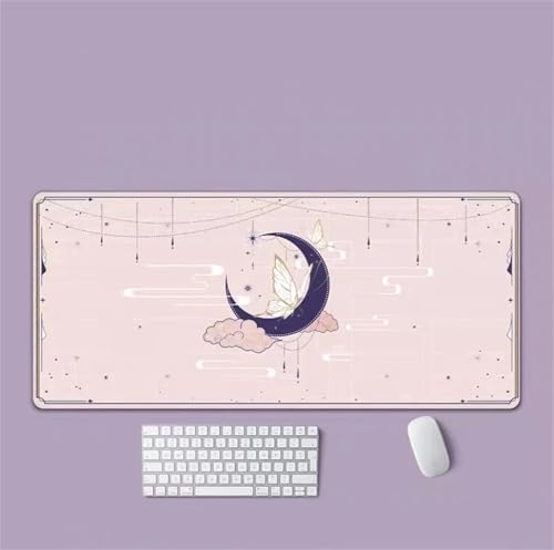 Gaming Mauspad XXL 700x300x2mm Mousepad Groß,Vernähte Kanten Verbessert Präzision und Geschwindigkei für Home Office Hellrosa Mond von Januave