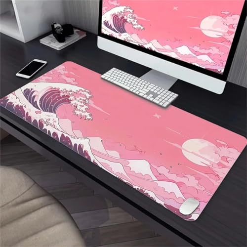 Meereswelle Übergröße Mauspad Gaming,Mousepad Groß,Vernähte Kanten Mouse Pad rutschfest,Tischunterlage Large Size für Home Office 1000x500x3mm von Januave