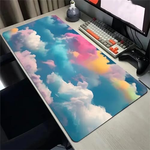 Pastellfarbene Wolken Übergröße Mauspad Gaming,Mousepad Groß,Vernähte Kanten Mouse Pad rutschfest,Tischunterlage Large Size für Home Office 700x300x3mm von Januave