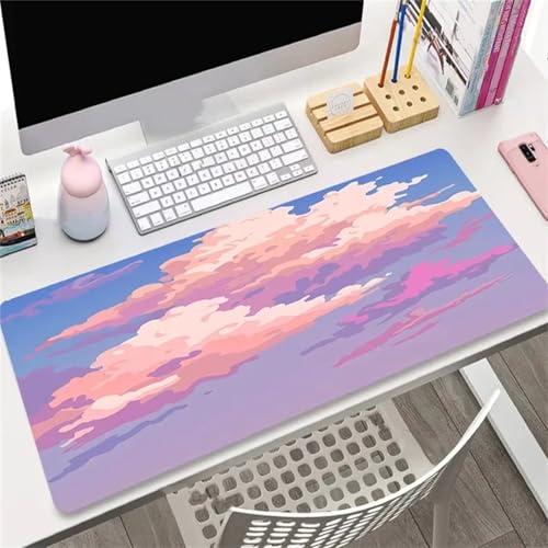 Rosa Wolken Übergröße Mauspad Gaming,Mousepad Groß,Vernähte Kanten Mouse Pad rutschfest,Tischunterlage Large Size für Home Office 900x300x3mm von Januave