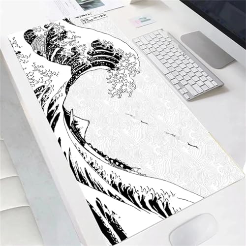 Welle Übergröße Mauspad Gaming,Mousepad Groß,Vernähte Kanten Mouse Pad rutschfest,Tischunterlage Large Size für Home Office 800x400x3mm von Januave