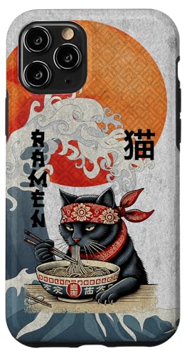 Hülle für iPhone 11 Pro Katze Ramen Japanischer lustiger Kanagawa Kanji Kawaii von Japanese Cat For Men Women Kids Anime Ramen Noodle