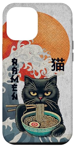 Hülle für iPhone 12 Pro Max Katze Ramen Japanischer lustiger Kanagawa Kanji Kawaii von Japanese Cat For Men Women Kids Anime Ramen Noodle