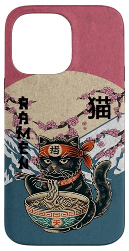 Hülle für iPhone 14 Pro Max Katze Ramen Japanischer lustiger Kanagawa Kanji Kawaii von Japanese Cat For Men Women Kids Anime Ramen Noodle