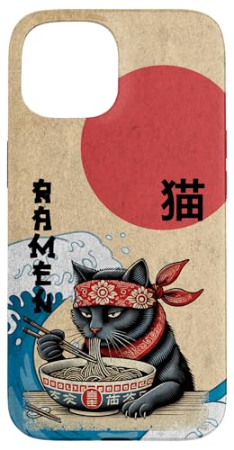 Hülle für iPhone 15 Katze Ramen Japanischer lustiger Kanagawa Kanji Kawaii von Japanese Cat For Men Women Kids Anime Ramen Noodle