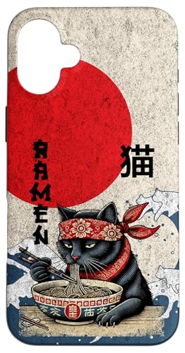 Hülle für iPhone 16 Plus Katze Ramen Japanischer lustiger Kanagawa Kanji Kawaii von Japanese Cat For Men Women Kids Anime Ramen Noodle