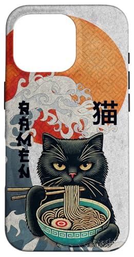 Hülle für iPhone 16 Pro Katze Ramen Japanischer lustiger Kanagawa Kanji Kawaii von Japanese Cat For Men Women Kids Anime Ramen Noodle