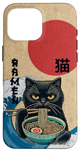 Hülle für iPhone 16 Pro Max Katze Ramen Japanischer lustiger Kanagawa Kanji Kawaii von Japanese Cat For Men Women Kids Anime Ramen Noodle