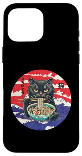 Hülle für iPhone 16 Pro Max Katze Ramen Japanischer lustiger Kanagawa Kanji Kawaii von Japanese Cat For Men Women Kids Anime Ramen Noodle