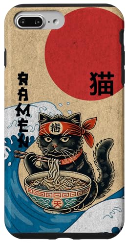 Hülle für iPhone 7 Plus/8 Plus Katze Ramen Japanischer lustiger Kanagawa Kanji Kawaii von Japanese Cat For Men Women Kids Anime Ramen Noodle