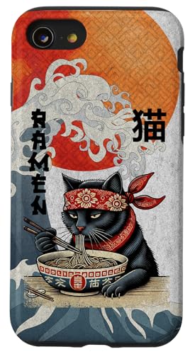 Hülle für iPhone SE (2020) / 7 / 8 Katze Ramen Japanischer lustiger Kanagawa Kanji Kawaii von Japanese Cat For Men Women Kids Anime Ramen Noodle