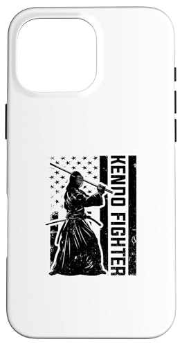 Hülle für iPhone 16 Pro Max Kendo Fighter Kendo Fighter unter US-Flagge von Japanese Kendo Martial Arts Kendo Fighter