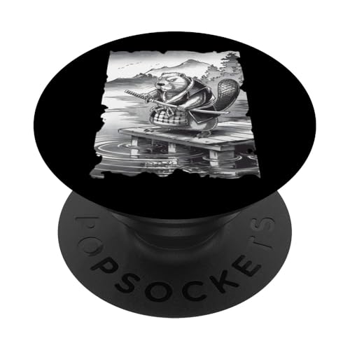 Biber Samurai Japanische Kunst - Lustige Biber Sumi-e Grafik PopSockets Klebender PopGrip von Japanese Merchandise Apparel Gifts