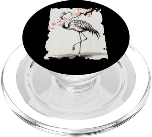 Flamingo Japanische Kunst - Vintage Kirschblüten Sumi-e PopSockets PopGrip für MagSafe von Japanese Merchandise Apparel Gifts