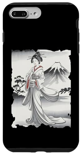 Hülle für iPhone 7 Plus/8 Plus Geisha Sumi-e Grafik – Vintage Mount Fuji Japanische Kunst von Japanese Merchandise Apparel Gifts