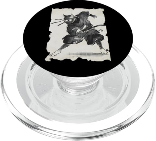 Ninja Cat Sumi-e Grafik – Vintage Warrior Japanische Kunst PopSockets PopGrip für MagSafe von Japanese Merchandise Apparel Gifts