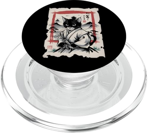 Samurai Cat Sumi-e Grafik – Vintage Krieger japanische Kunst PopSockets PopGrip für MagSafe von Japanese Merchandise Apparel Gifts