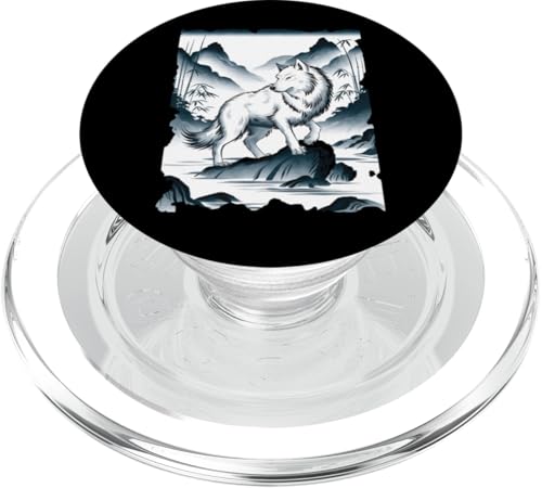 Weißer Wolf Japanische Kunst – Vintage Wolf Sumi-e Grafik PopSockets PopGrip für MagSafe von Japanese Merchandise Apparel Gifts