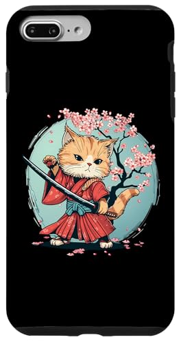 Hülle für iPhone 7 Plus/8 Plus Samurai Katze Kawaii Sakura Baum Japanischer Katzenliebhaber Anime von Japanese Samurai Warrior Animals