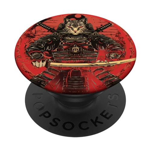 Samurai-Katze, japanischer Krieger, japanische Samurai-Katze, Kunstwerk PopSockets Klebender PopGrip von Japanese Samurai Warrior Animals