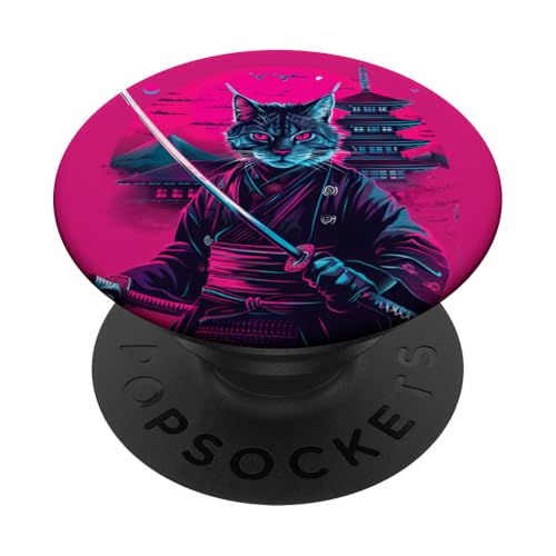 Samurai Katze Japanische Kunst Pagode Tempel Japanische Samurai Katze PopSockets Klebender PopGrip von Japanese Samurai Warrior Animals