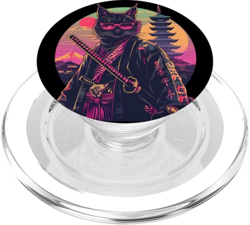 Samurai Katze Japanische Kunst Pagode Tempel Japanische Samurai Katze PopSockets PopGrip für MagSafe von Japanese Samurai Warrior Animals