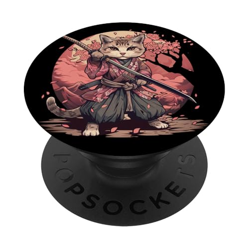 Samurai Katze Kawaii Japanischer Krieger Japanischer Katzenliebhaber PopSockets Klebender PopGrip von Japanese Samurai Warrior Animals