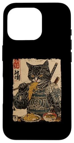 Hülle für iPhone 16 Pro Samurai Cat Loves Ramen Funny Anime Japanisches Kunstwerk Samurai von Japanese Ukiyo-e Samurai Cat Warriors