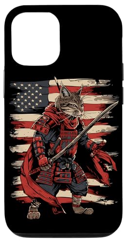 Hülle für iPhone 12/12 Pro Katze Samurai amerikanische Flagge Samurai Katze von Japanische Samurai Katze Geschenk Katana Schwert