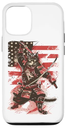 Hülle für iPhone 15 Katze Samurai amerikanische Flagge Samurai Katze von Japanische Samurai Katze Geschenk Katana Schwert