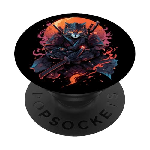 Ninja Samurai Katze Samurai Kunst Ukiyo-e PopSockets mit austauschbarem PopGrip von Japanische Samurai Katze Geschenk Katana Schwert