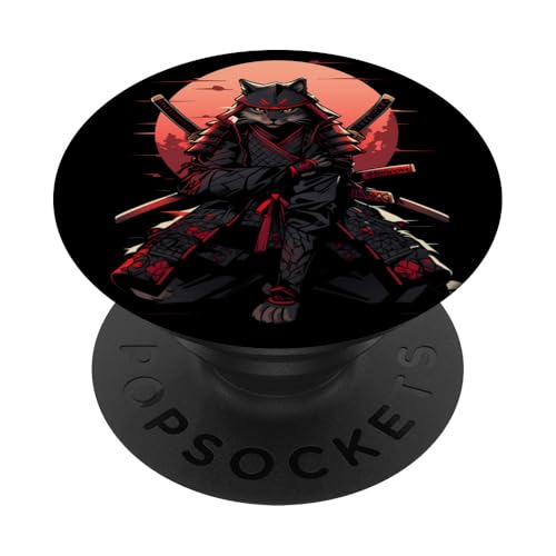 Ninja Samurai Katze Samurai Kunst Ukiyo-e PopSockets mit austauschbarem PopGrip von Japanische Samurai Katze Geschenk Katana Schwert