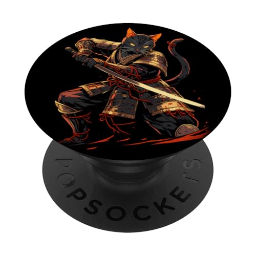 Ninja Samurai Katze Samurai Kunst Ukiyo-e PopSockets mit austauschbarem PopGrip von Japanische Samurai Katze Geschenk Katana Schwert