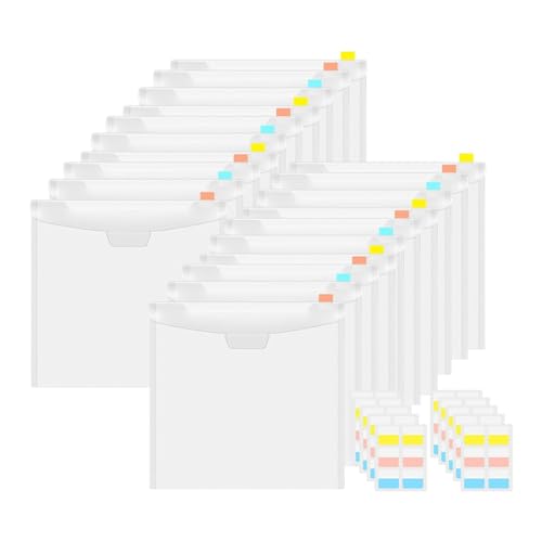Jasaly 20 Stück Transparente Scrapbook-Organizer-Umschläge, Aufbewahrungstaschen, Hüllen Zur Aufbewahrung Von 12 X 12 mit 60 Stück Etikettenaufklebern von Jasaly