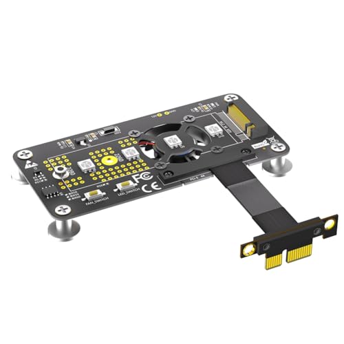 Jasaly 3-In-1-Verlängerungskabel Von M.2 (NGFF) NVME M-Key SSD zu PCIE 1 X mit Lüfter und Automatischer Verfärbungs-LED (10 cm) von Jasaly