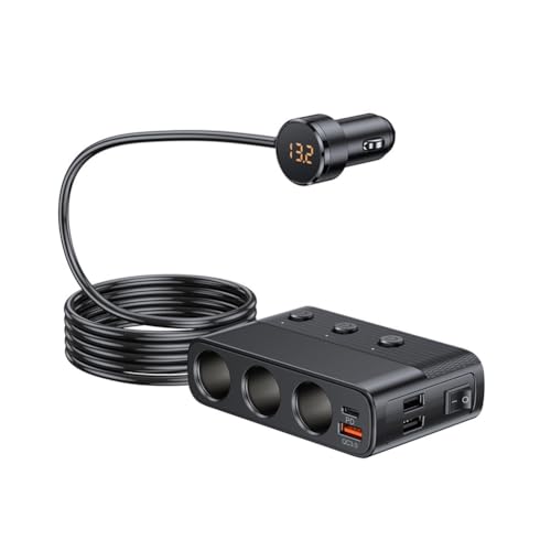 Jasaly Autoladegerät-Adapter 127 W mit PD QC3.0 USB- und Typ-C-Anschlüssen Splitter LED-Anzeige - Modell C28 von Jasaly