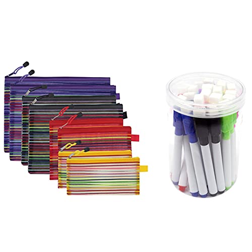 Jasaly Dokumententaschen mit Reißverschluss, Netzstoff, mit 24 löschbaren Whiteboard-Stiften von Jasaly