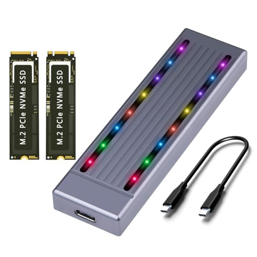 Jasaly M.2 NVMe Festplattengehäuse SSD Cooles RGB-Licht Festplattengehäuse Aluminium CNC-Gehäuse High Speed Gen.2 mit Kabel,B von Jasaly