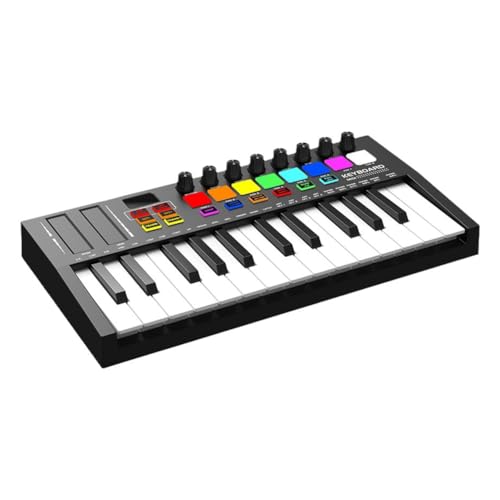 Jasaly Tragbares Mini-MIDI-Steuerkeyboard, USB, Sequenzer-Keyboard, Drum-Pads mit Hintergrundbeleuchtung, 8 Drehregler, OLED, 25-Tasten-Controller von Jasaly