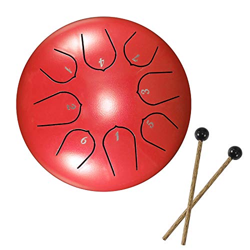 Steel Tongue Drum, 6 Zoll 8 Töne Zungentrommel Pan Drum Percussion Steel Instrument Handpan Steel mit Tragetasche, 2 Trommelstöcken, 4 Fingerlingen, Geeignet für Klangheilungsmeditations-Yoga (rot) von Jasfyee