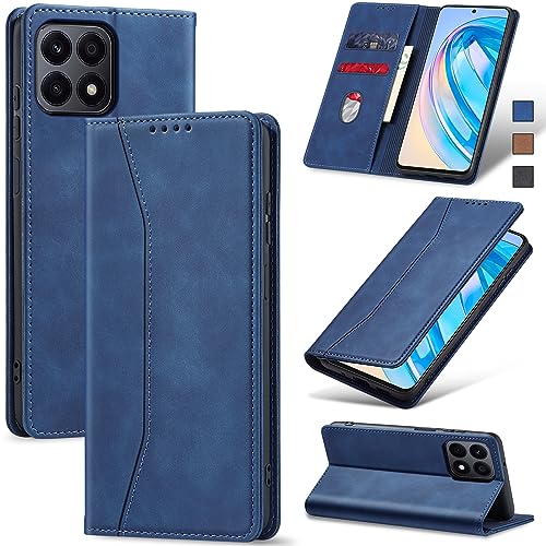 Jasonyu Handyhülle für Honor X8A Hülle Leder Flip Klappbare Stoßfeste Magnetische [Premium PU Leder] [Standfunktion] [Kartenfächern] Schutzhülle Klapphülle für Honor X8A (Blau) von Jasonyu