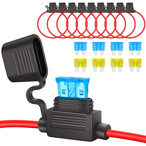 JatilEr Sicherungshalter Kfz 16AWG 8 Stück, Kfz Auto Sicherungshalter Kupferkabel, Kfz Sicherungshalter mit 15A 20A Kfz Sicherungen für Auto/Lkw/Motorrad/Boot von JatilEr