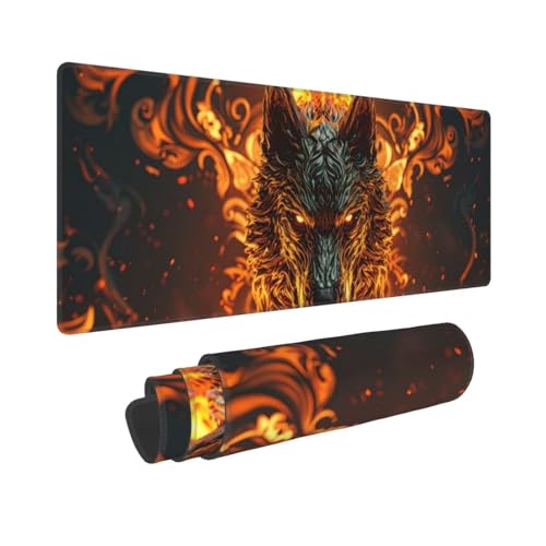 Gaming Mauspad XXL 600x300x3 mm Flammenwolf Große Gaming Tastatur Matte, Wasserdicht schreibtischunterlage, Genähte Kanten rutschfeste Gummibasis Erweiterter Schreibtisch Schutz Für Home Office B-711 von Jaxiaco