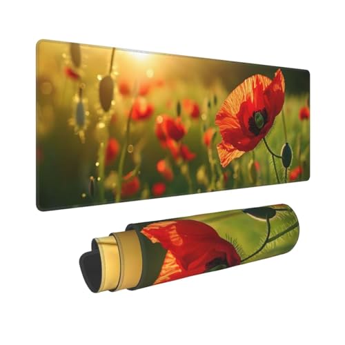 Gaming Mauspad XXL Blumen in rot 900x400x3 mm Schreibtischunterlage, Multifunktionales Office Große Mousepad Laptop Schreibunterlage, Rutschfeste Gummi Mäusepads, Tisch-Schutz Unterlage für Büro B-684 von Jaxiaco