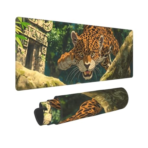 Gaming Mauspad XXL Leopard 900x400x3 mm Schreibtischunterlage, Multifunktionales Office Große Mousepad Laptop Schreibunterlage, rutschfeste Gummi Mäusepads, Tisch-Schutz Unterlage für Büro B-674 von Jaxiaco