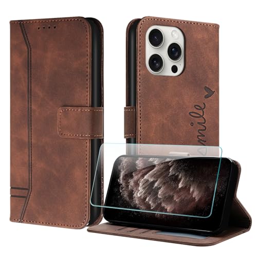 JayModCase Handyhülle Kompatibel mit iPhone 16 Pro Max, Flip PU Wallet Schutzhülle mit [1 Stück Schutzfolie] Kartenfach Magnetverschluss Ständer Hülle für iPhone 16 Pro Max (Braun) von JayModCase