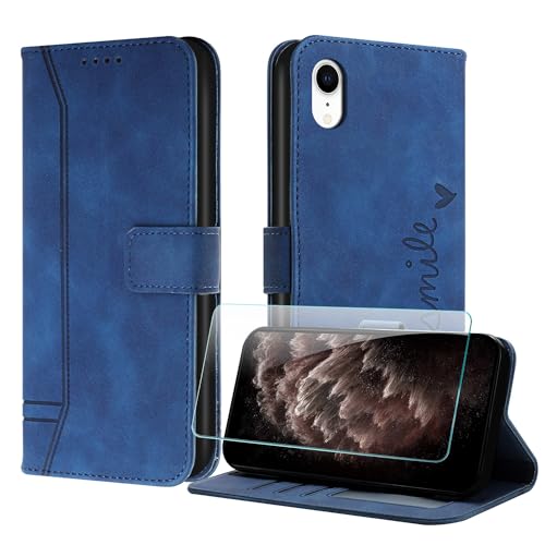 JayModCase Handyhülle Kompatibel mit iPhone XR (6,1 Zoll), Flip PU Wallet Schutzhülle mit [1 Stück Schutzfolie] Kartenfach Magnetverschluss Ständer Hülle für iPhone XR (Blau) von JayModCase