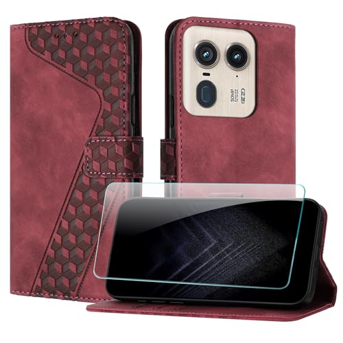 JayModCase Handyhülle für Motorola Moto X50 Ultra 5G mit Schutzfolie, Flip Wallet PU Leder Moto X50 Ultra 5G hülle [Kartenfach] [Magnet] [Ständer] 360 Stoßfeste Schutzhülle - Rot von JayModCase