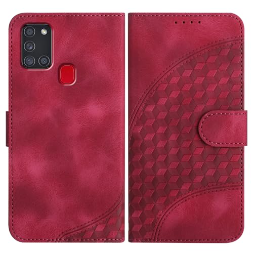 JayModCase Handyhülle für Samsung Galaxy A21, mit [Kartenfach] [Standfunktion] [Magnetic] PU Leder Etui Folio Klapphülle Kompatibel mit Galaxy A21 - Rose Rot von JayModCase